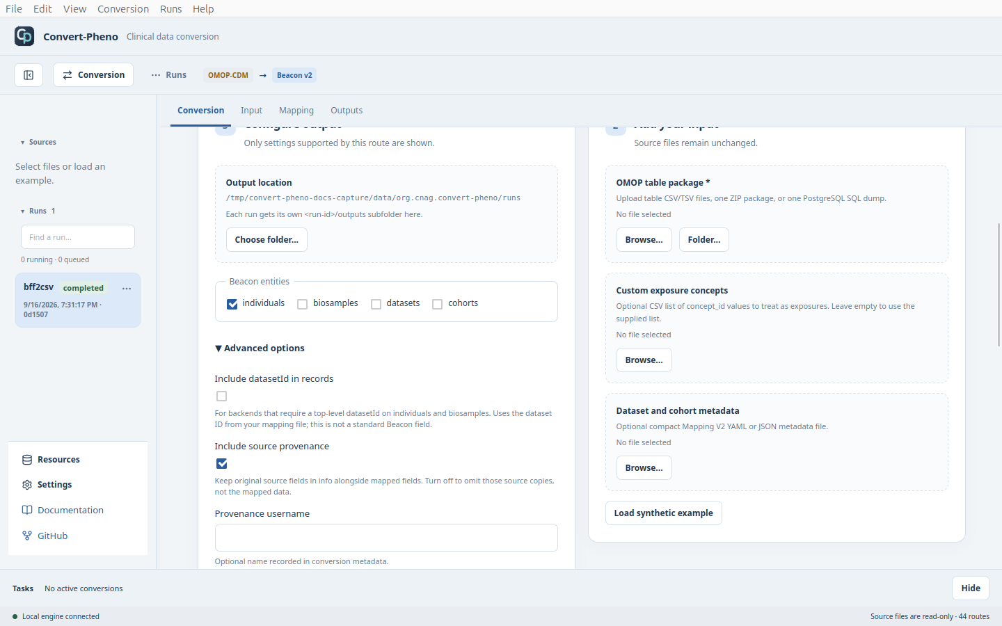 OMOP advanced options and optional metadata and exposure files
