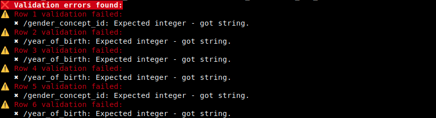 Example validation error